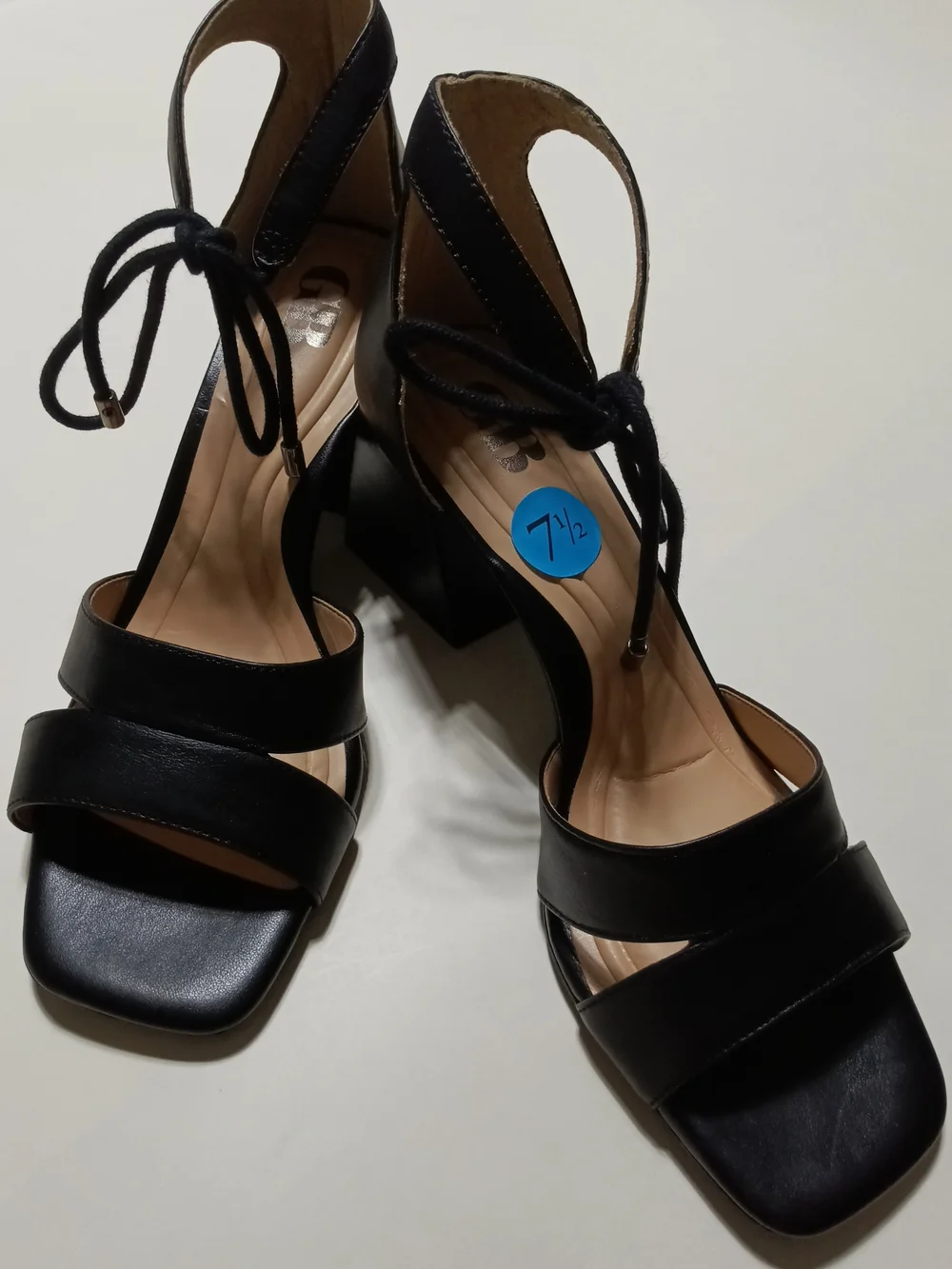GB Black Leather Strappy Block Heel Sandals Size 7.5